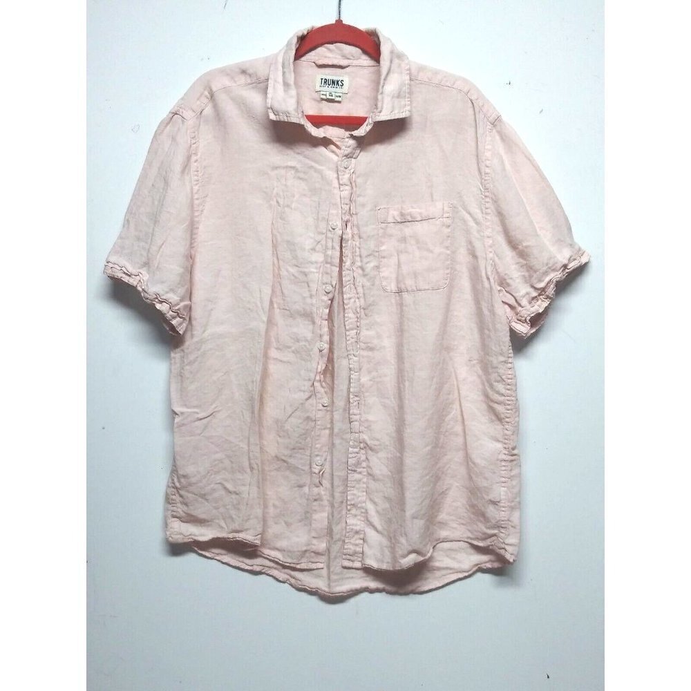 Trunks Surf & Swim Co LINEN Shirt Mens XL pink Short sleeve button up pocket EUC